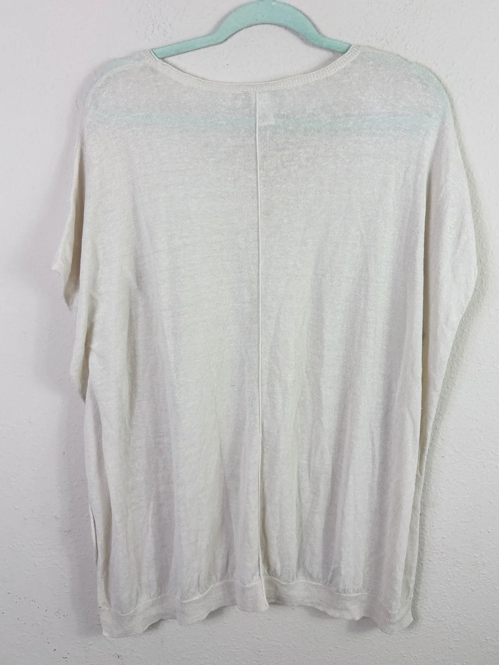 J. Jill Linen Blend Center Seam Knit Top Ivory / Off White Short Sleeve sz M / L